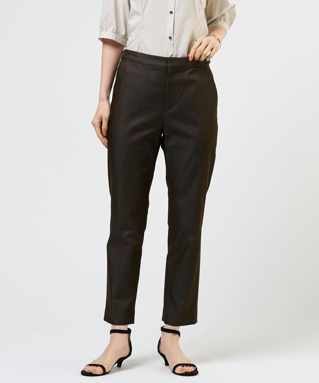 J.PRESS LADIES 【WEB限定カラーあり】TCシャンブレーサテンST テーパード パンツ ダークブラウン系