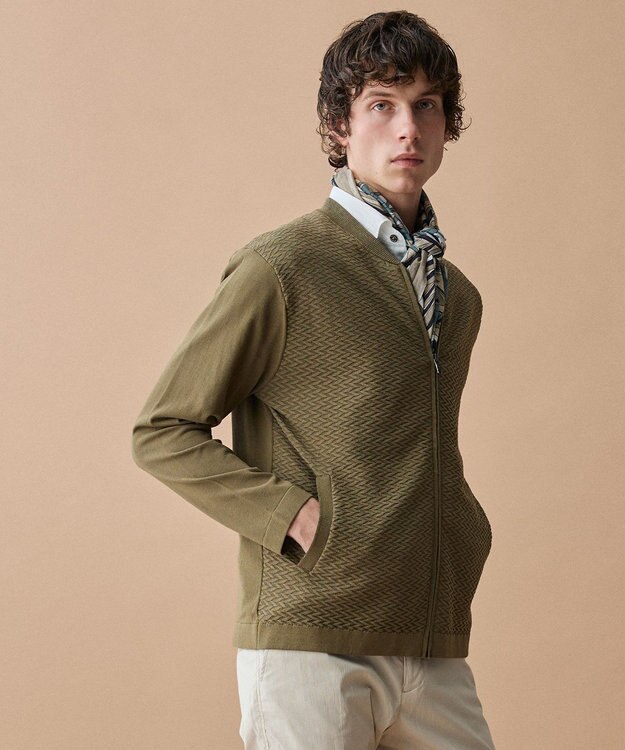 JOSEPH ABBOUD 【サステイナブル・オーガニックコットン使用】オーガニッククールニットジップ カーディガン カーキ系