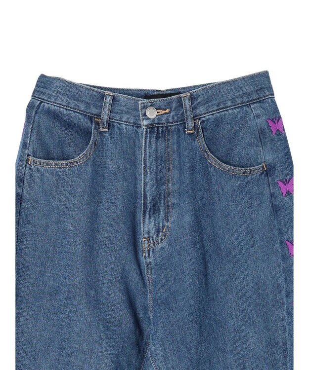 Green Parks ・Ｄｏｕｂｌｅ　Ｆｌａｇｓ　チョウチョ刺繍フレアデニム Light Indigo