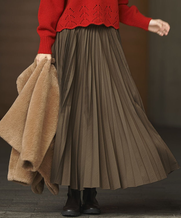 23区 S 【見上愛さん着用/CanCam11月号掲載】パウダリータイプライター プリーツ スカート カーキ系