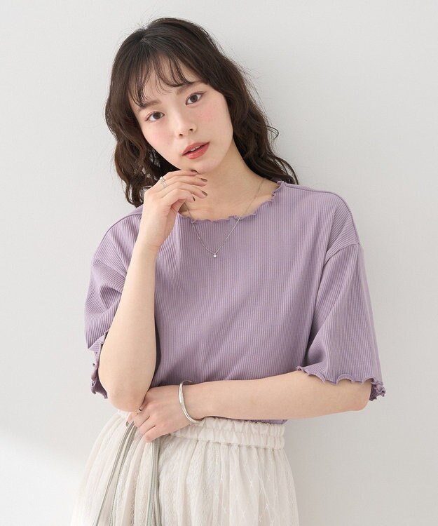 earth music&ecology メローリブ五分袖プルオーバー Pink