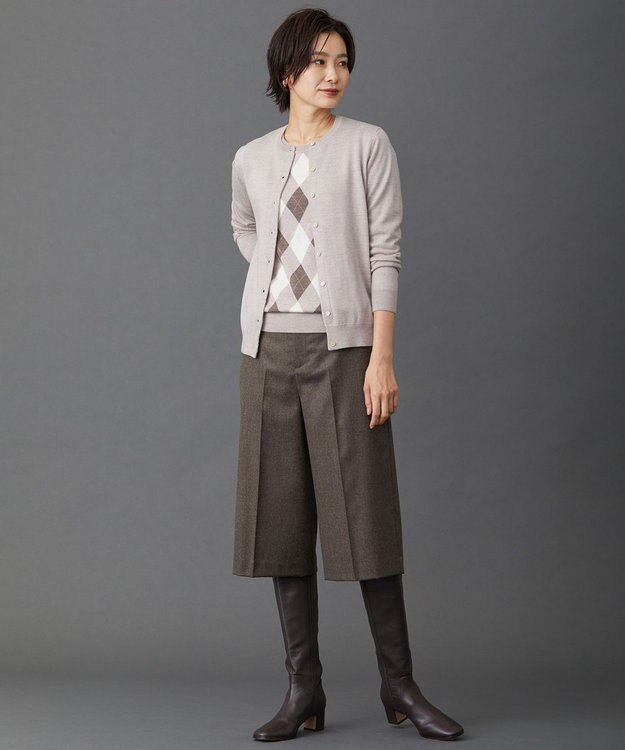 J.PRESS LADIES 【洗える】アーガイルツイン ニット ベージュ系