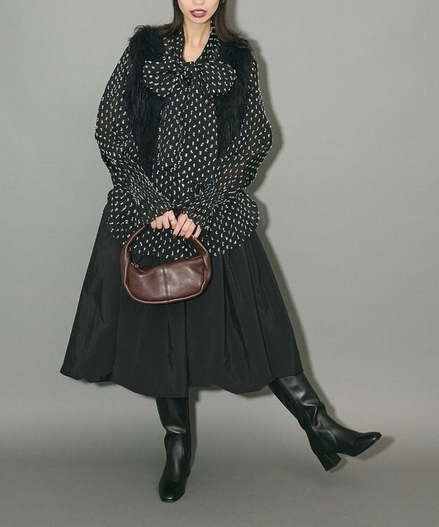 Green Parks ボウタイリボンブラウス Black