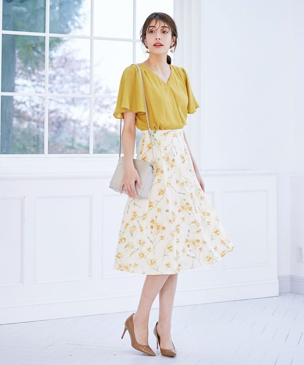 Tiaclasse 花柄プリントスカート オフホワイト