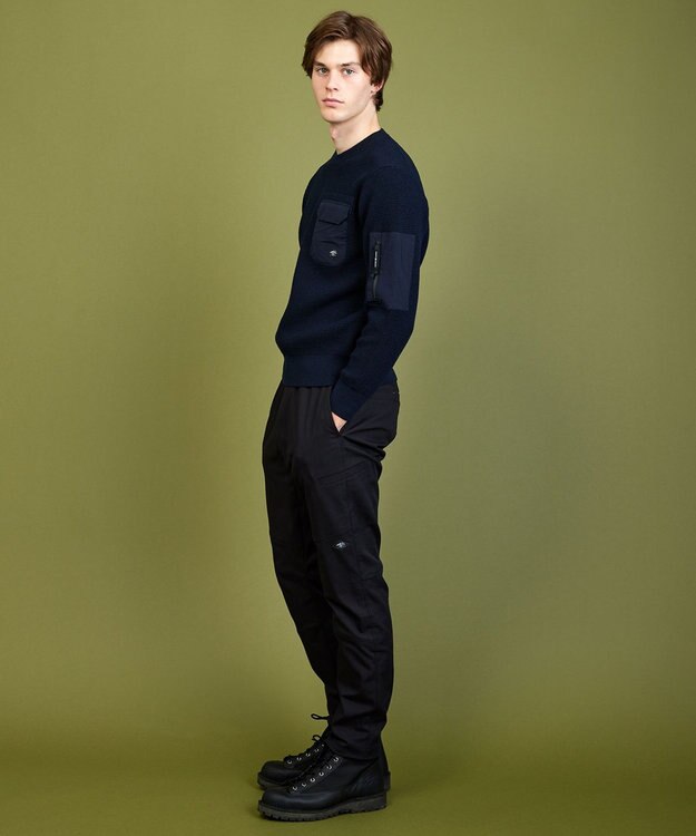 JOSEPH ABBOUD MOUNTAIN 【イージーケア/速乾性/軽量糸使用】 クルーネックコンビ プルオーバー ニット ネイビー系