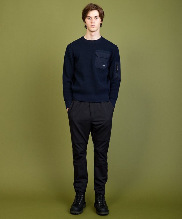 JOSEPH ABBOUD MOUNTAIN 【イージーケア/速乾性/軽量糸使用】 クルーネックコンビ プルオーバー ニット ネイビー系