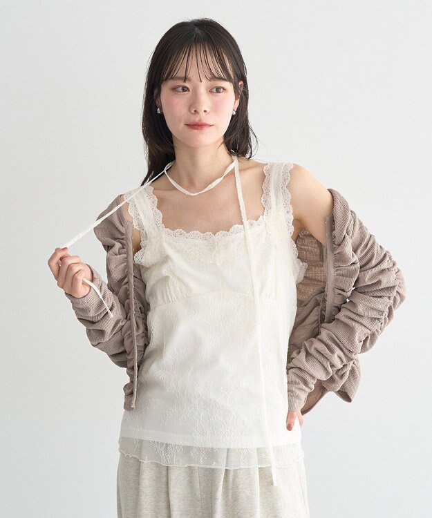 earth music&ecology 総レースホルターネックキャミソール Off White