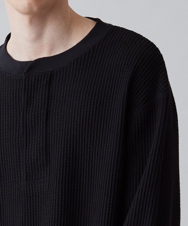 UNFILO MENS イージーケア ワッフル ヘンリーネック [23年春夏商品] ブラック