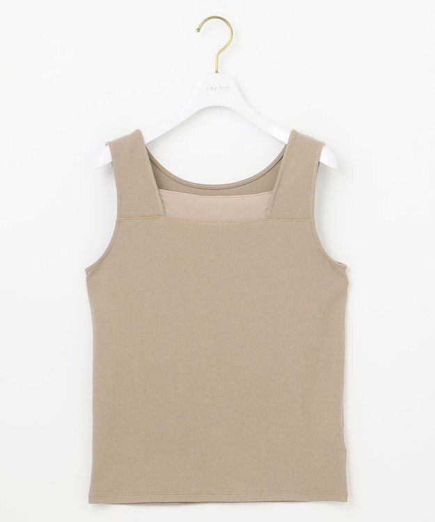 ANY SIS S 【洗える】シアーコンビスクエアネック タンクトップ グレージュ