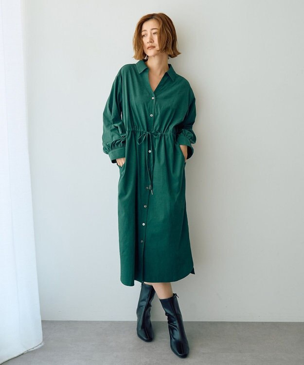 YECCA VECCA 【UVカット】2way袖バルーンワンピース Dark Green