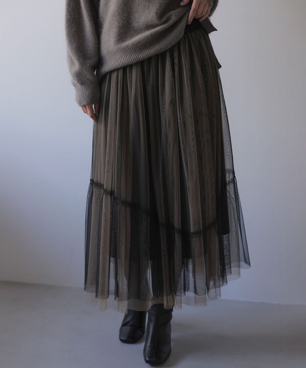 組曲 S リバーシブルチュール スカート ブラック×ベージュ