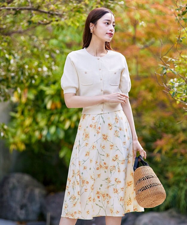 Tiaclasse L 【洗える】花柄プリントスカート オフホワイト