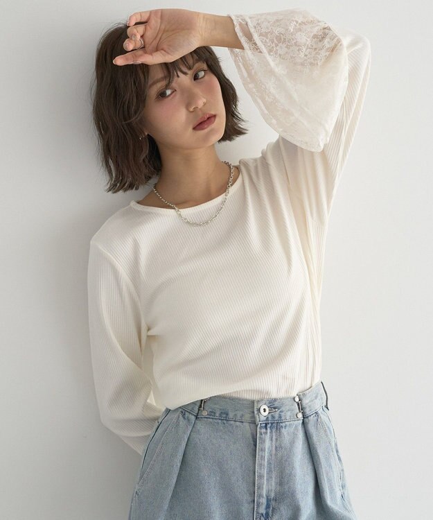 earth music&ecology 【吸湿発熱】あったかフェミニンインナー（袖レース） Off White