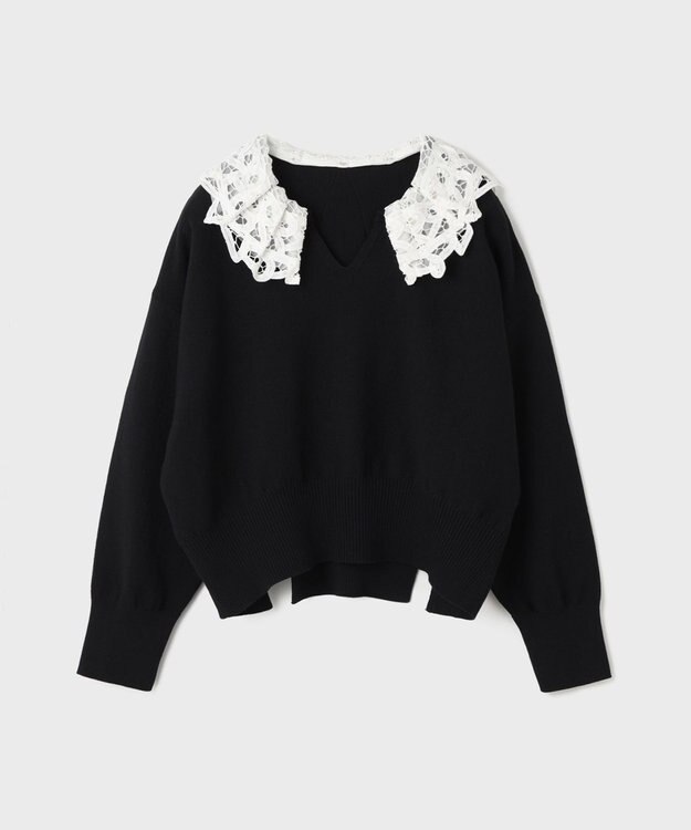 GRACE CONTINENTAL レースカラーニットトップ ブラック