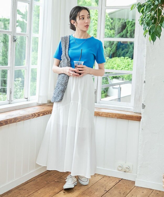 WEGO 【洗える/SML】コンパクトリブT ブルー