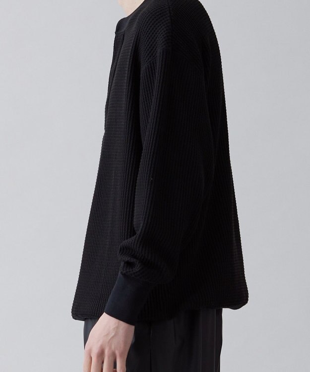 UNFILO MENS イージーケア ワッフル ヘンリーネック [23年春夏商品] ブラック