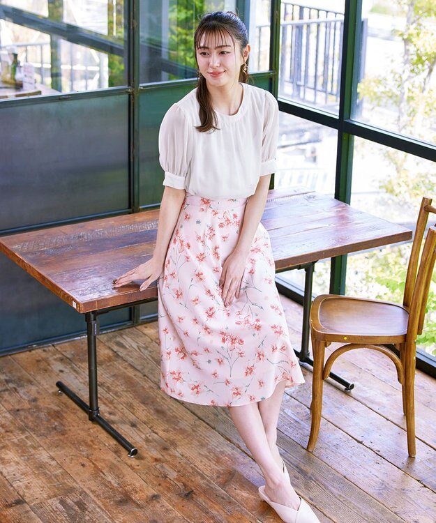 Tiaclasse 花柄プリントスカート ピンク