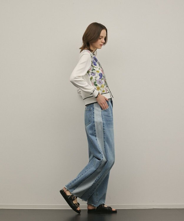 GRACE CONTINENTAL フラワープリントニットカーディガン ホワイト