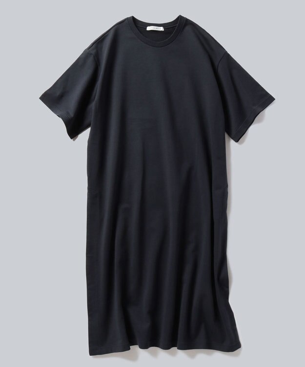 WHITE MAILS HIGH GAUGE URAKE HAIF SLEEVE SIDE SLIT ロングワンピース チャコールグレー