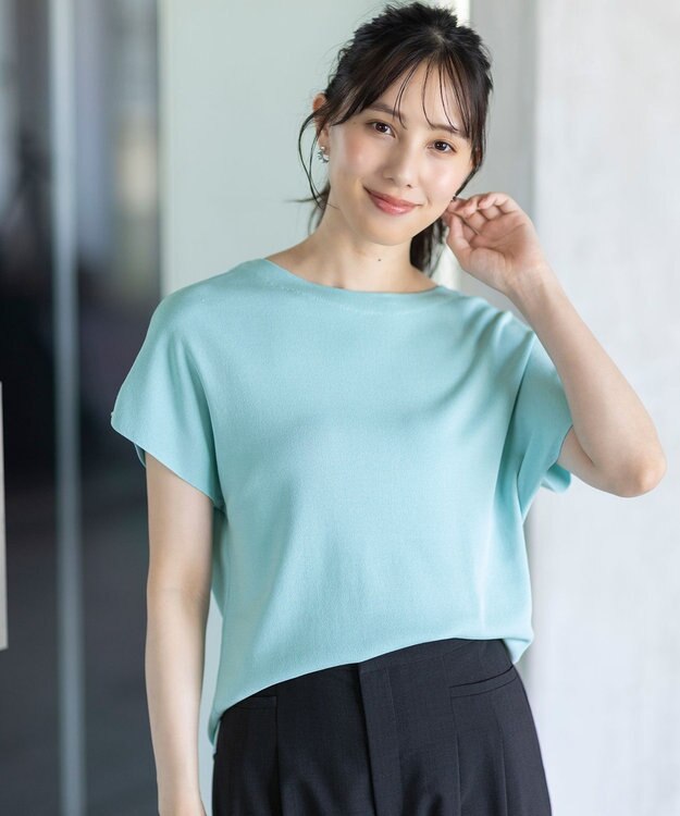 ANY SIS 【接触冷感・UVカット・洗える】ビューティクール フレンチ ニットＴ アクアブルー