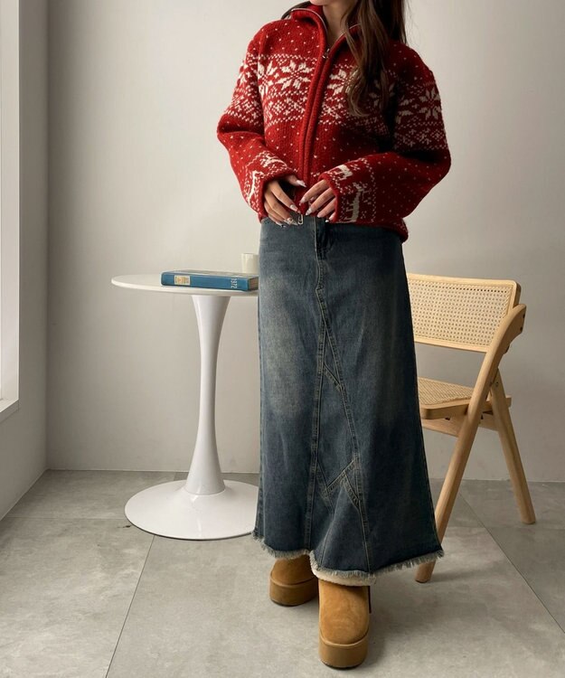 WEGO 雪柄ZIPニット レッド