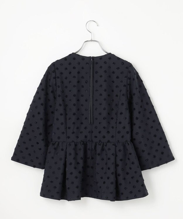 #Newans 【洗濯機可】ジャガ―ドドットペプラムブラウス ネイビー