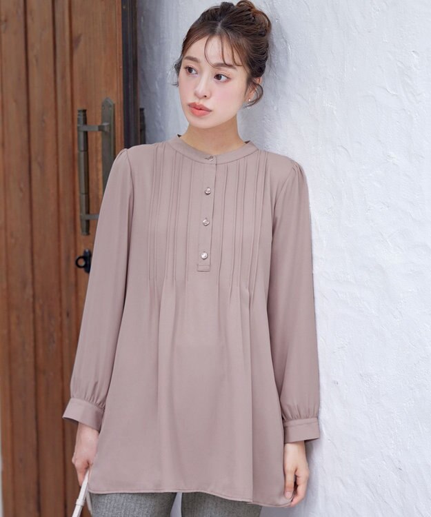 Tiaclasse 【スマート裏起毛・新色追加】 ピンタックシャツチュニック ピンクベージュ