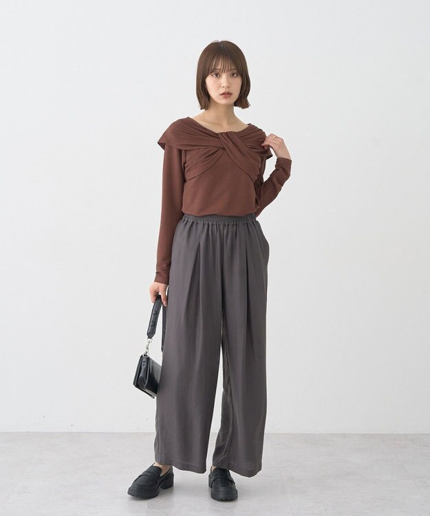 earth music&ecology リボンライクドレーププルオーバー Brown