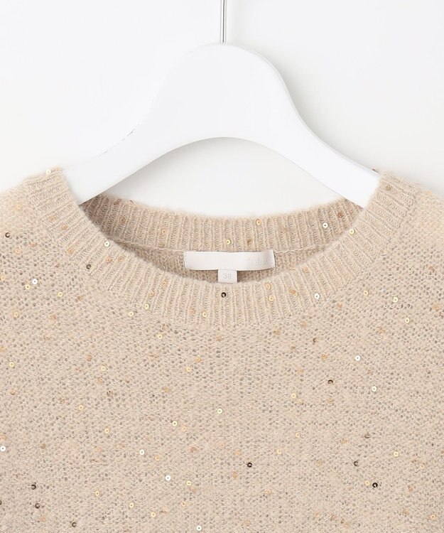 自由区 【アンサンブル対応・洗える】スパンコールプルオーバー ニット ベージュ