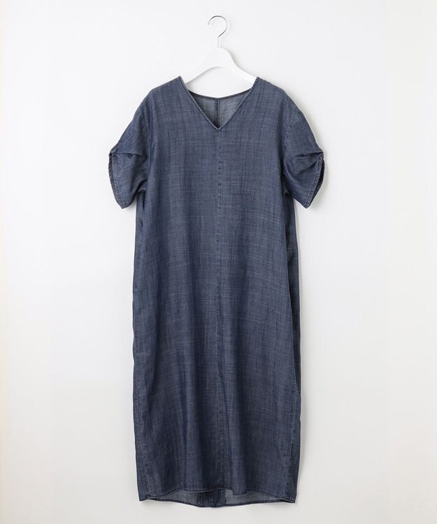 自由区 【洗える・XSサイズあり】テンセルリネンデニム ワンピース ネイビー系