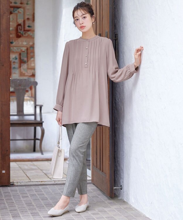 Tiaclasse 【スマート裏起毛・新色追加】 ピンタックシャツチュニック ピンクベージュ