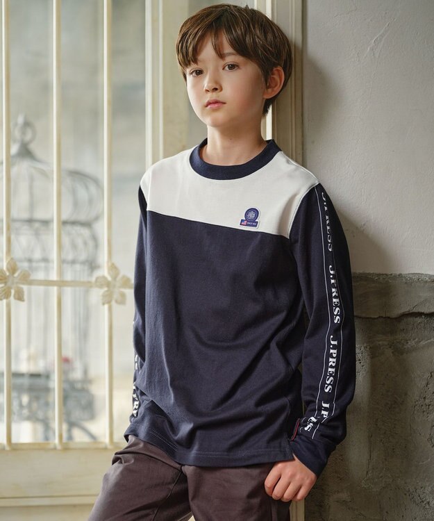 J.PRESS KIDS 【110-130cm】切替×袖プリント 長袖Tシャツ ネイビー系