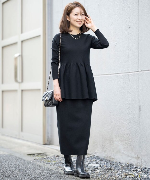 23区 S 【Sサイズ限定】ヴィスコースストレッチ ペプラムデザイン ニット ブラック系