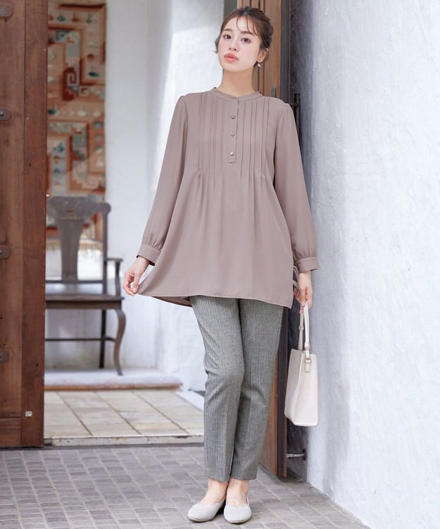 Tiaclasse 【スマート裏起毛・新色追加】 ピンタックシャツチュニック ピンクベージュ