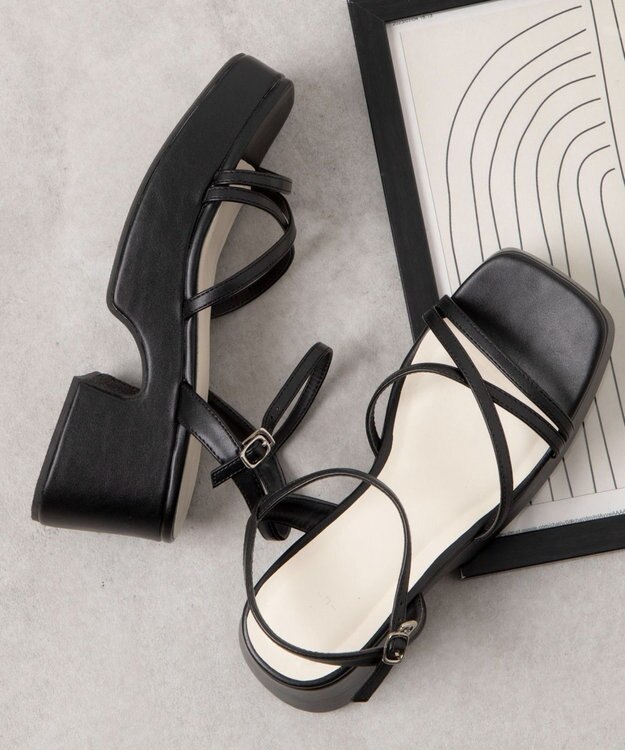 WEGO バルキーヒール細ストラップサンダル ブラック