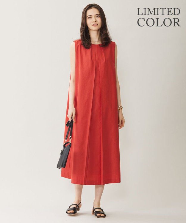 自由区 【WEB限定カラーあり・洗える】タッサーポプリンノースリーブ ワンピース [WEB限定]ディープオレンジ