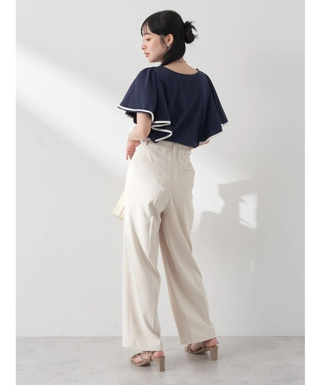 earth music&ecology パイピングフレアスリーブカットソー Navy