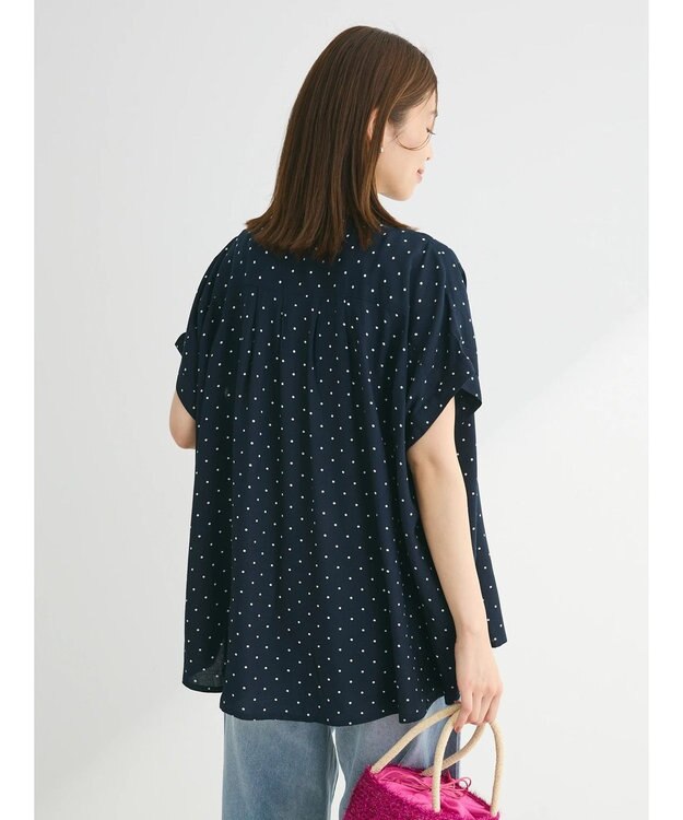 Green Parks アソート柄さらっとレーヨンブラウス Dot Navy