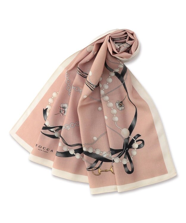TOCCA PEARL WITH RIBBON WOOL SILK SQUARE STOLE ストール ベージュ系