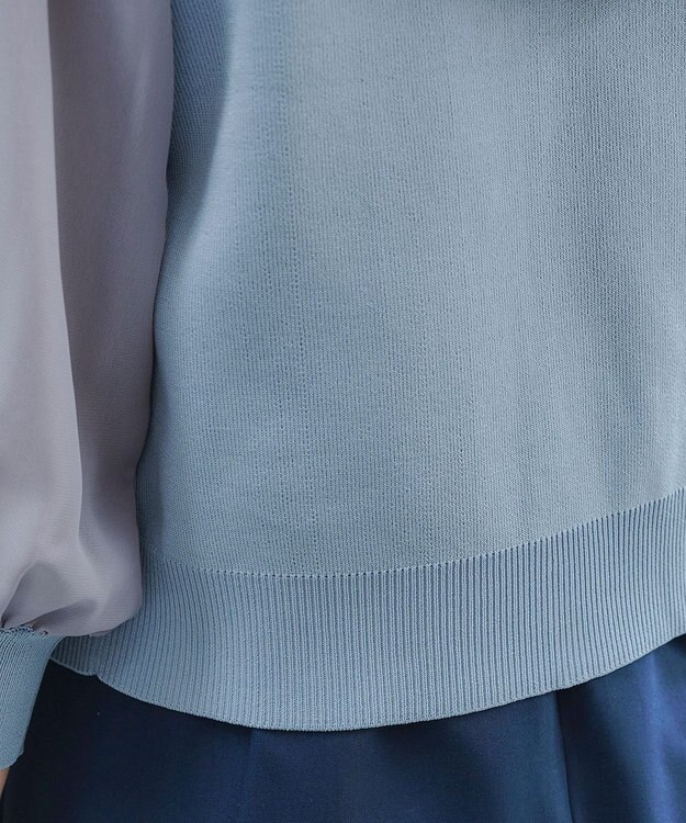 Tiaclasse L 【洗える】パフスリーブコンビカーディガン サックス