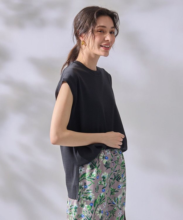 ANY 【洗濯機可】フレンチスリーブニットプルオーバー チャコール