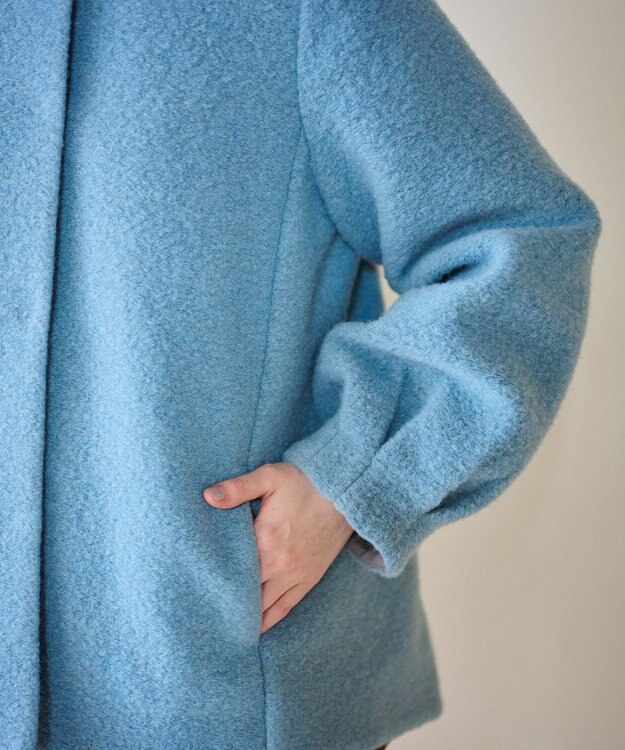 #Newans 【洗濯機可能】バックフレアショートコート ブルー