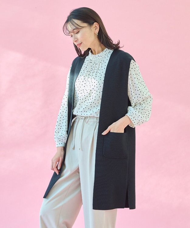 ANY L 【洗濯機可能】スタイルアップ ニットジレ ブラック