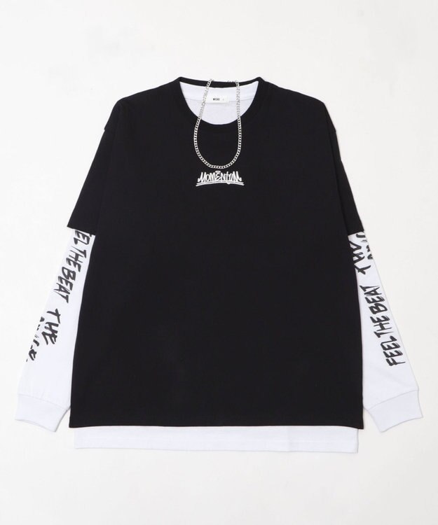 WEGO 【2点セット】アクセ付きアンサンブルグラフィックT（長袖） ブラック