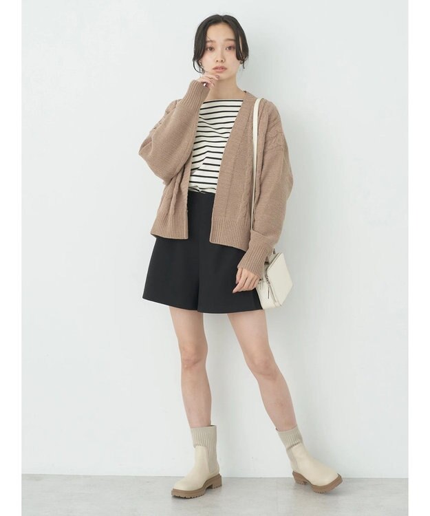 earth music&ecology ベロアモールケーブルカーディガン Beige