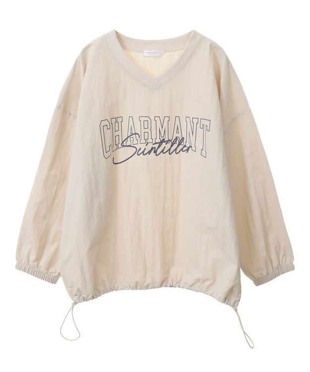 Green Parks ナイロンロゴＶネックプルオーバー Ecru