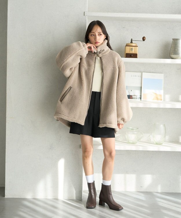 earth music&ecology ボアルーズブルゾン グレーベージュ