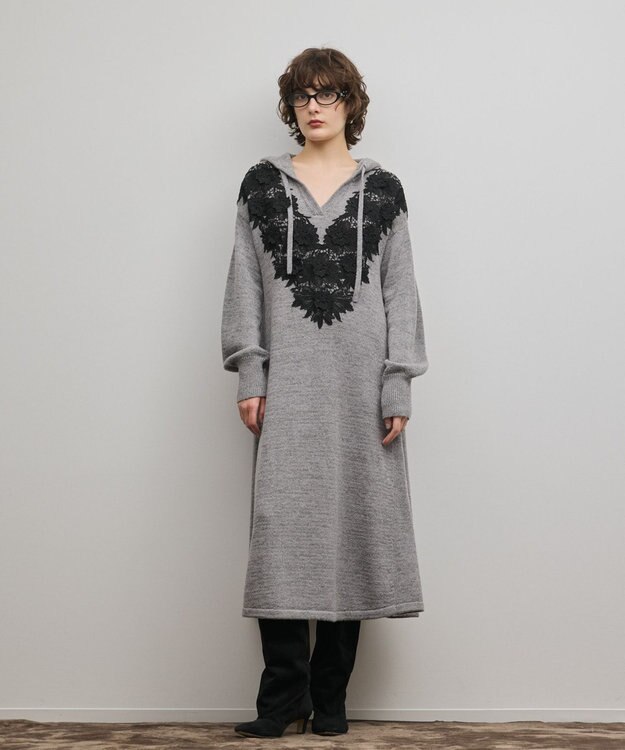 GRACE CONTINENTAL ケミカルレースニットワンピース グレー