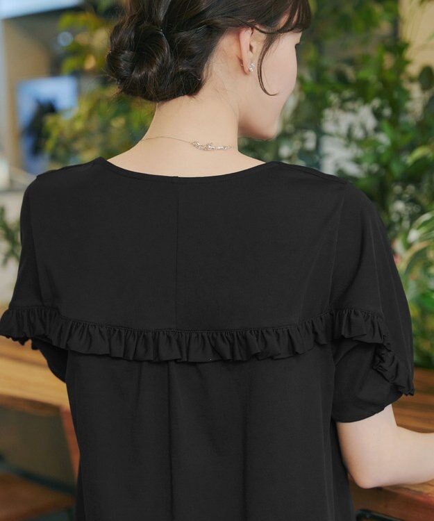 Tiaclasse L 【おのののかさん着用】「サマケア」バックヨークフリルチュニック ブラック