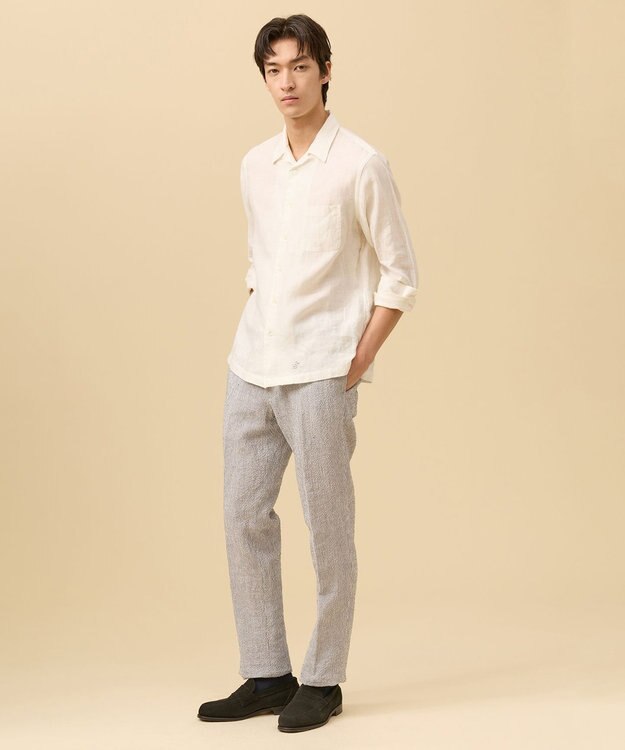 J.PRESS MEN 【LIBECO】リネンオープンカラー シャツ ホワイト系